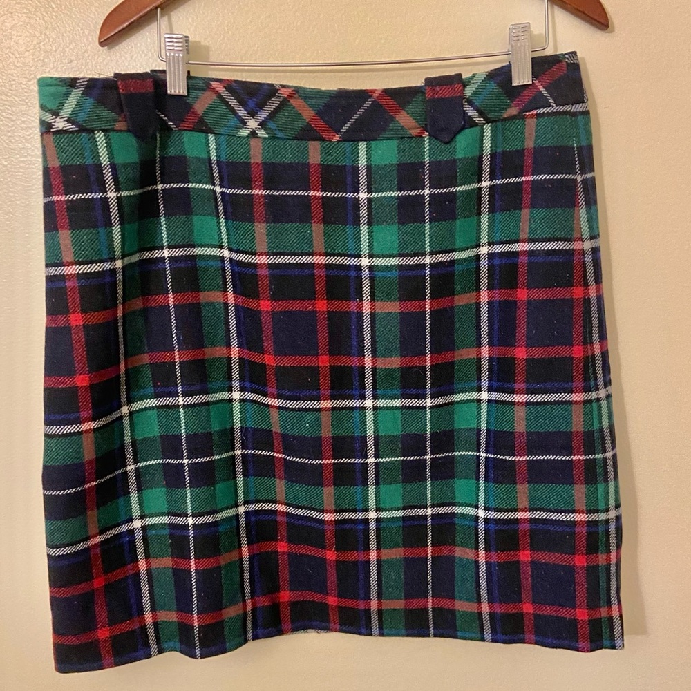 Talbots Green Navy Red Plaid Wool Skirt